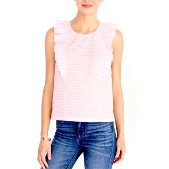 J. Crew Tops - High Quality J. Crew Size 6 Small Pink White Stripe Sleeveless Top